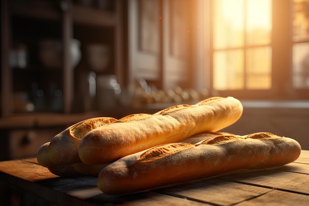 Baguette realizzate in una Boulangerie in Francia su un tavolo