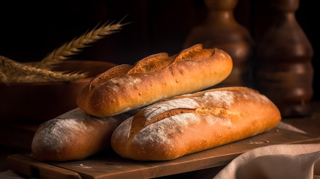 Baguette tradizionale francese Pane e grano su un tavolo