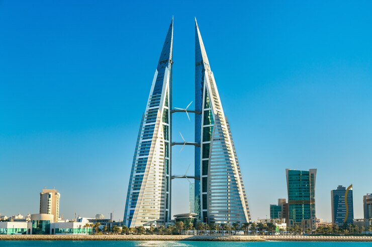 Foto bahrain world trade center a manama. il golfo persico