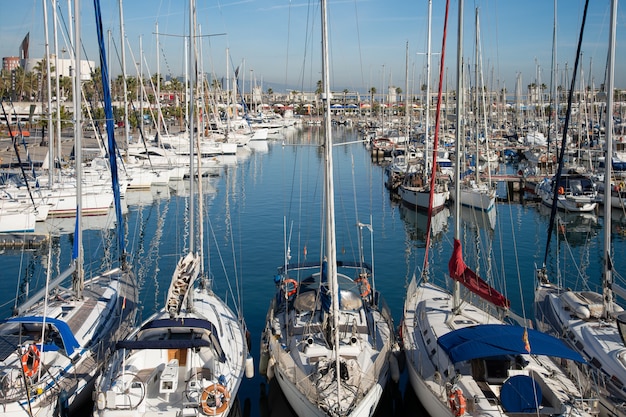 Baia del mare piena di yacht di lusso in estate