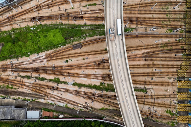 Baia di Kowloon, Hong Kong 03 settembre 2018:- Vista dall'alto in basso della ferrovia del treno