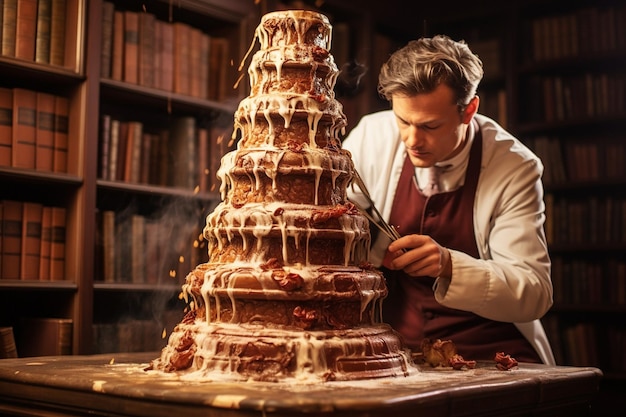 Baker scolpisce una torta che assomiglia a una pila di pancake impilati