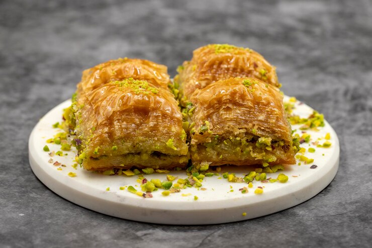 Baklava al pistacchio Closeup sapori tradizionali mediorientali Baklava turca tradizionale nome locale fistikli baklava