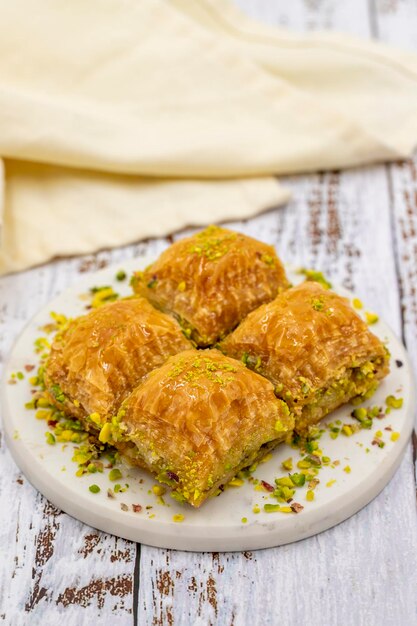 Baklava al pistacchio Closeup sapori tradizionali mediorientali Baklava turca tradizionale nome locale fistikli baklava