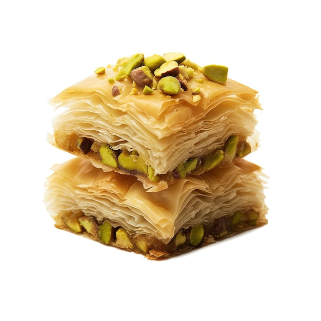 Baklava al pistacchio su sfondo bianco Dessert