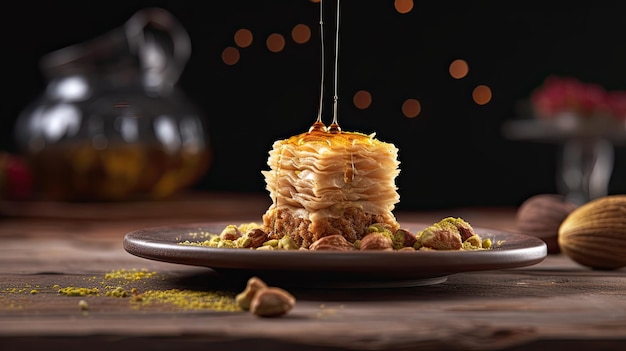 Baklava dolce di pasta a strati fatto di pasta filo ripiena di noci tritate