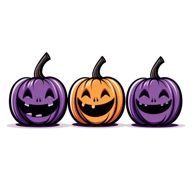 Balbuzze viola e nere con facce di Halloween su sfondo bianco generate dall'AI