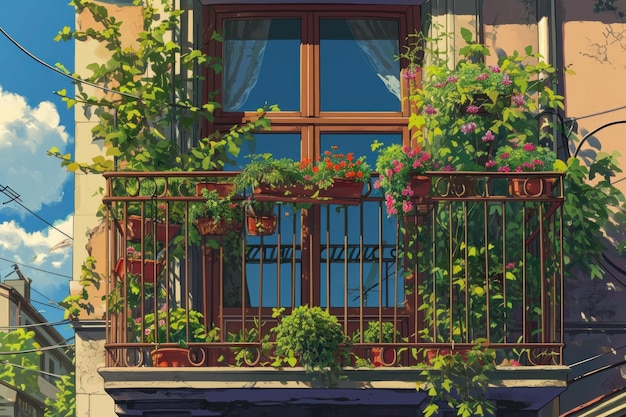 Balcone paesaggio anime gioco di visual novel Generate Ai