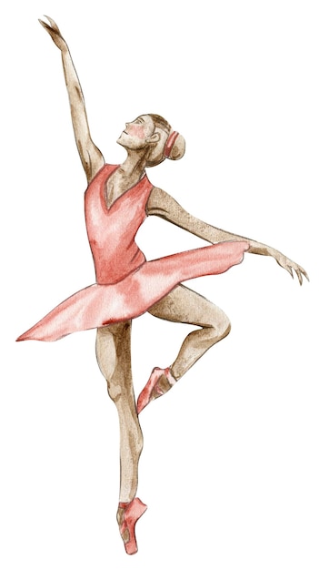 Ballerina danzante ad acquerello in abito rosso Ballerina danzante isolata