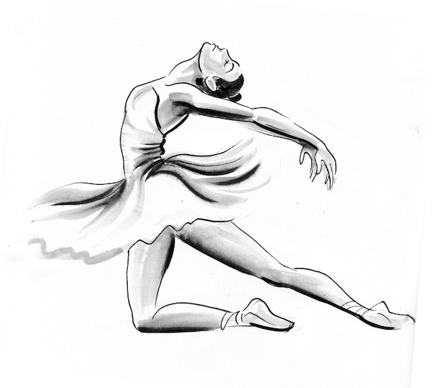 Ballerina danzante. Disegno a china e acquerello