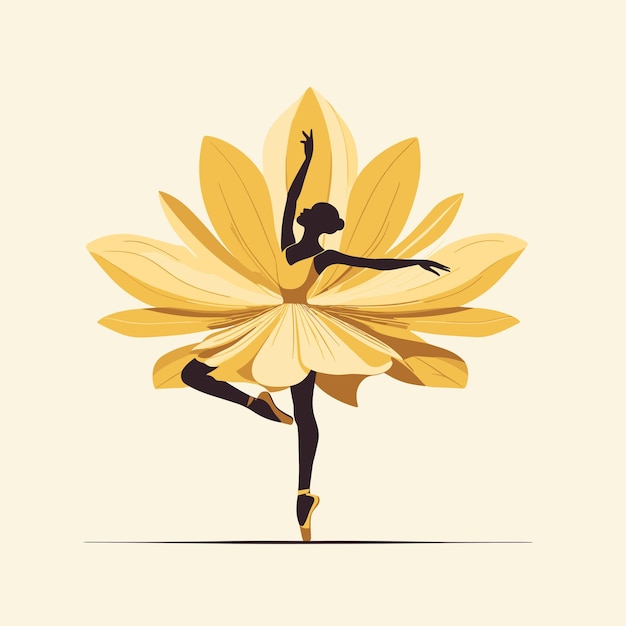 Ballerina in un abito giallo e una posa di loto Illustrazione vettoriale di un esecutore di ballerina