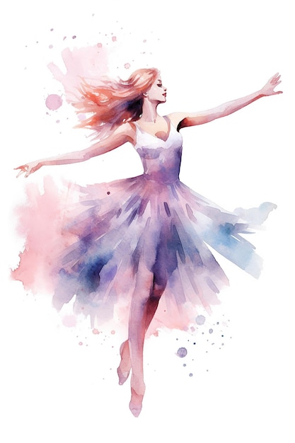 Ballerina ragazza che balla acquerello clipart carino isolato su sfondo bianco con intelligenza artificiale generativa
