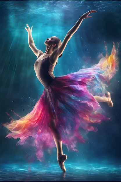 Ballerina sta ballando come Dissolvere l'inchiostro colorato nell'illustrazione dell'immagine dell'acqua limpida