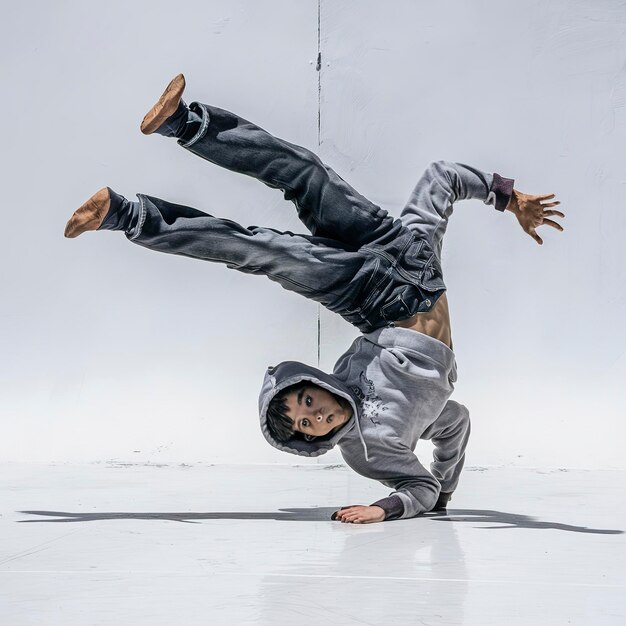 Ballerino di strada, ragazzo, breakdance isolato su sfondo bianco.