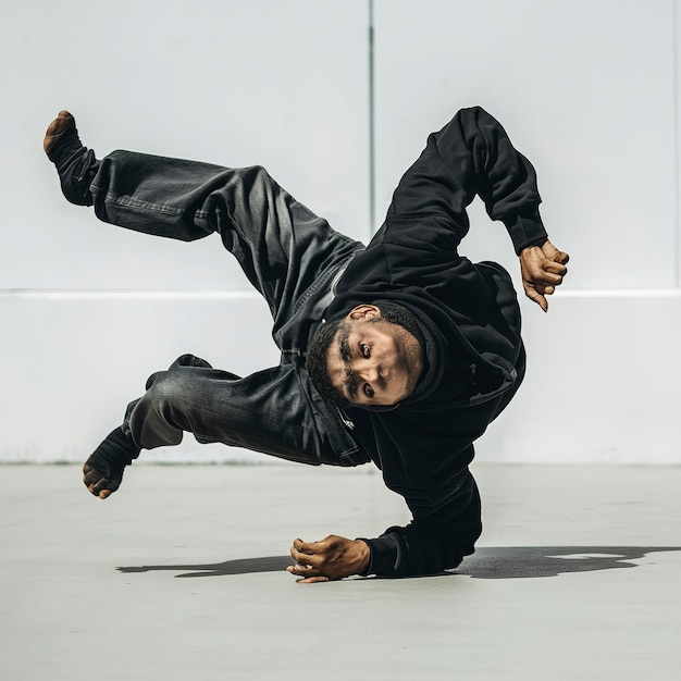 Ballerino di strada, ragazzo, breakdance isolato su sfondo bianco.