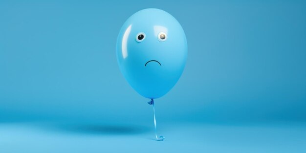 Ballo blu triste con emoji tristi su sfondo blu banner spaziale di copia del lunedì blu