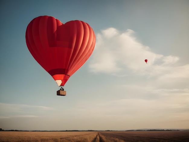 Ballo d'aria calda rossa nel cielo blu concetto di San Valentino