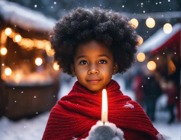 bambina afroamericana felice che gioca con le stelle filanti a natalepiccola afroamericana felice