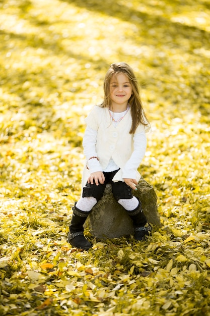 Bambina al parco d'autunno