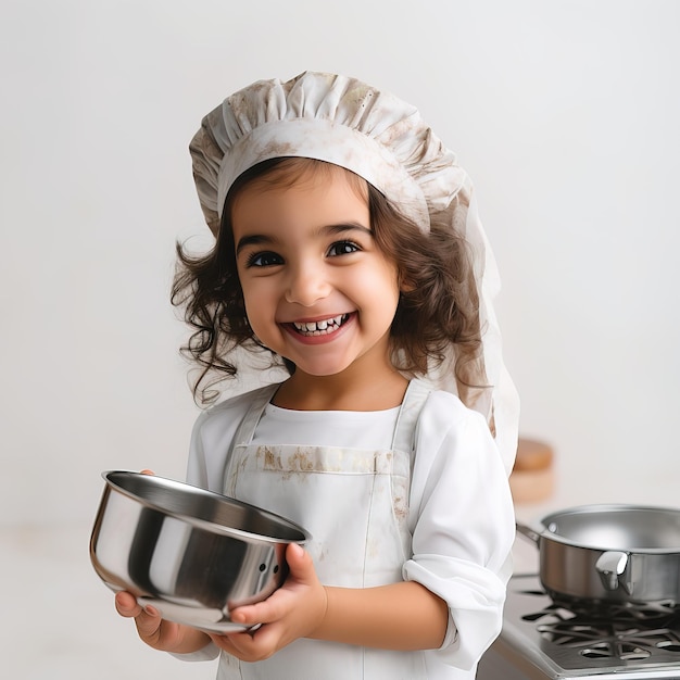 Bambina araba in cucina che cucina