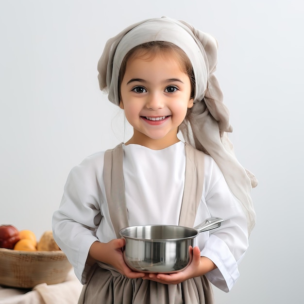 Bambina araba in cucina che cucina