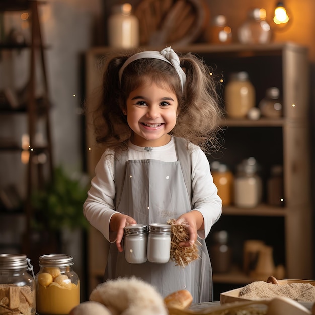 Bambina araba in cucina che cucina