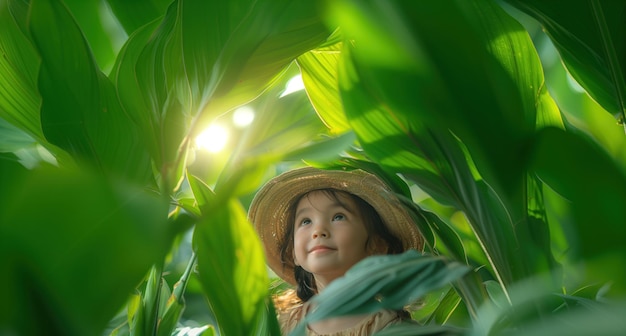 bambina asiatica tra la vegetazione tropicale bambini e natura