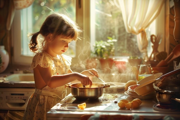 bambina che cucina in cucina