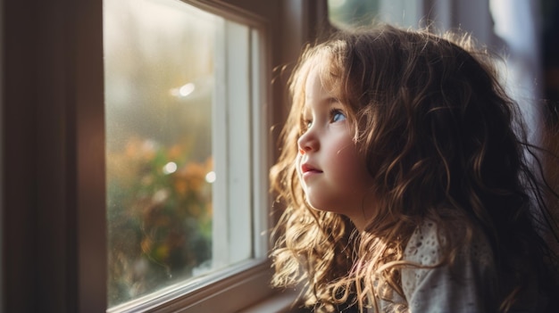 bambina che guarda fuori dalla finestra unsplash foto di alta qualità dettaglio professionale colore