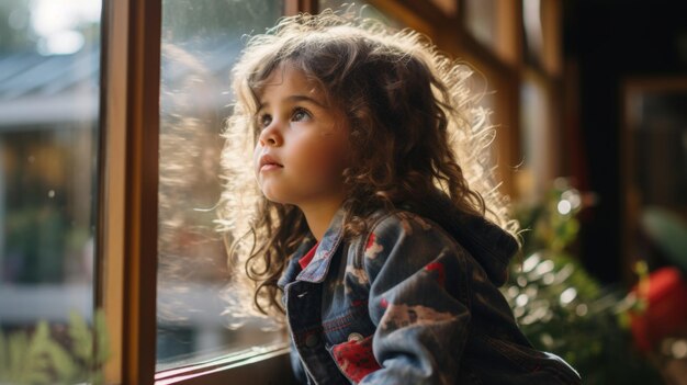 bambina che guarda fuori dalla finestra unsplash foto di alta qualità dettaglio professionale colore