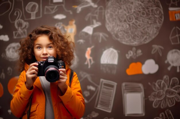 bambina che scatta una foto di scarabocchi nello stile dell'intelligenza artificiale generativa commerciale