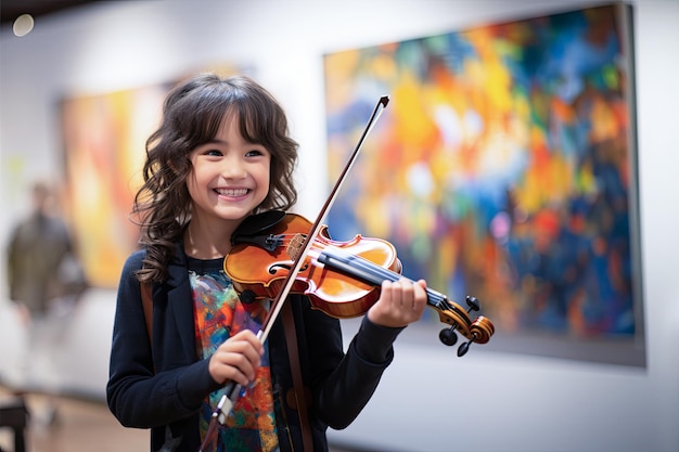 bambina che si diverte in piedi a suonare il violino