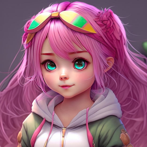 Bambina con i capelli rosa IA generativa