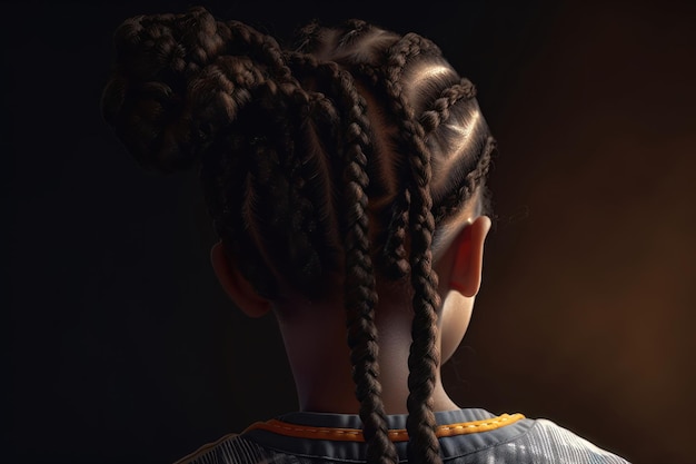 Bambina con trecce zizi in vista posteriore in stile afro AI generata