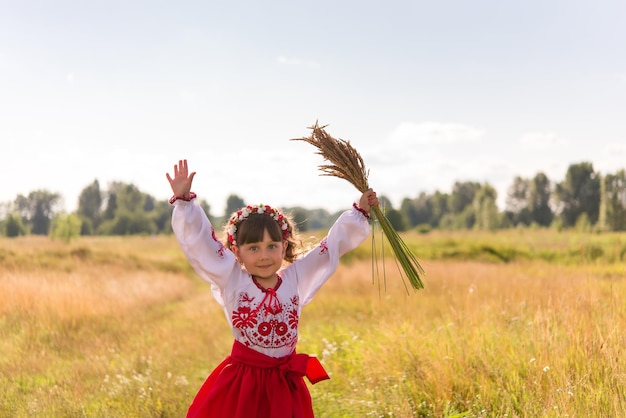 bambina in abiti nazionali ucraini - vyshyvanka. Ucraina, campo