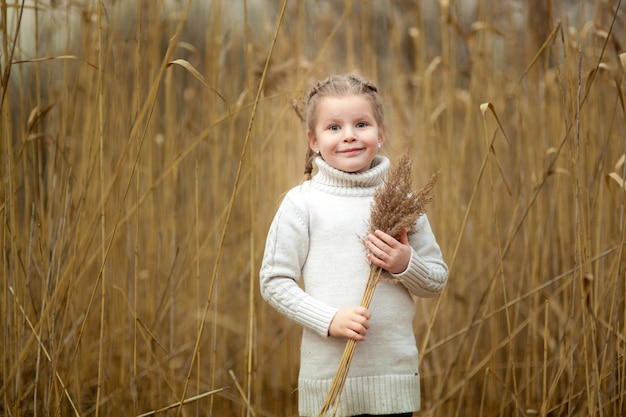 Bambina in un campo con le trecce