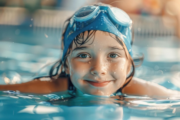 bambina nuotatrice in piscina