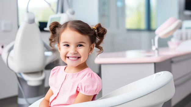 Bambina sorridente nella clinica odontoiatrica dei bambini