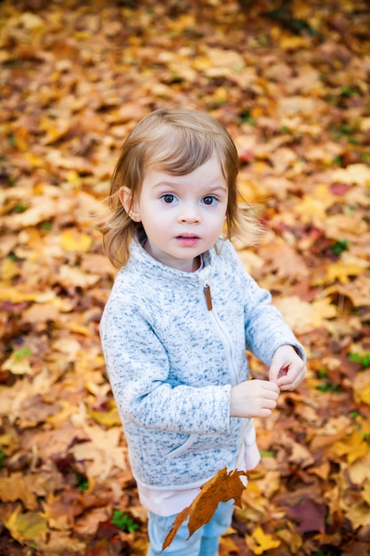 Bambina sveglia nel parco di autunno