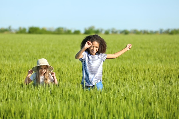 Bambine felici nel campo verde