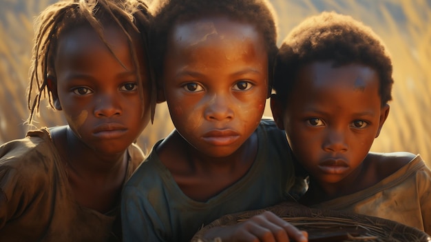 Bambini africani affamati mendicano cibo Malnutrizione ritratto di bambini rifugiati Africa povertà volti poveri di bambini ritratto