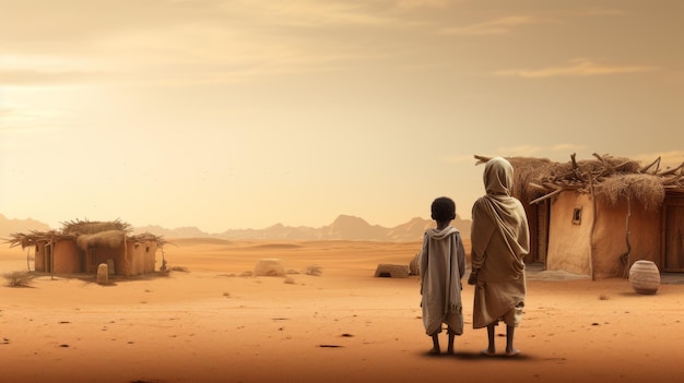Bambini africani nel deserto Bellissima illustrazione immagine IA generativa