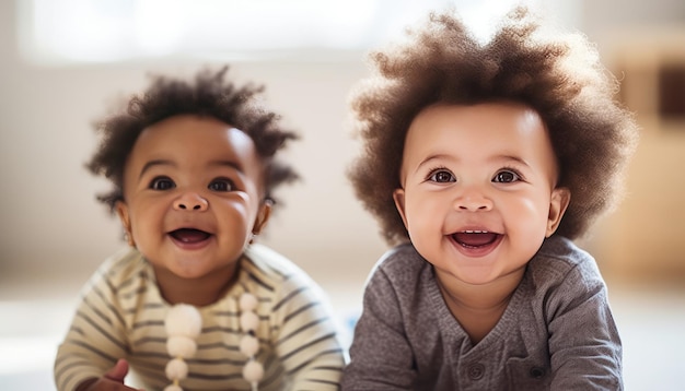 Bambini afroamericani e caucasici che si legano all'asilo nido