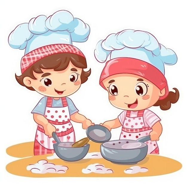Bambini carini che cucinano in cucina Happy little chef kids IA generativa