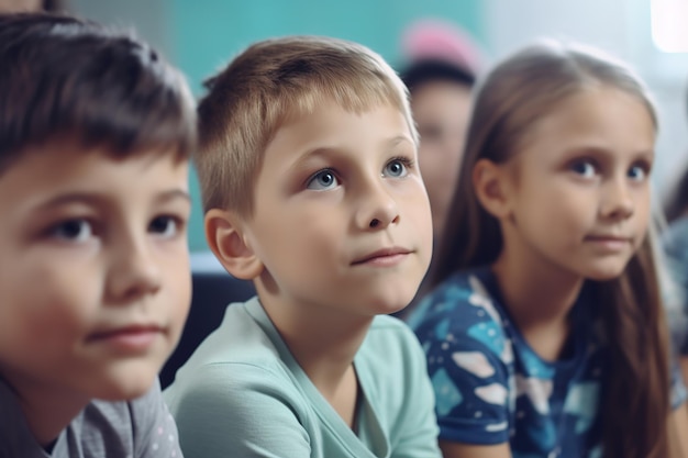 Bambini caucasici sorridenti in classe IA generativa