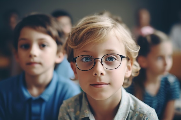 Bambini caucasici sorridenti in classe IA generativa