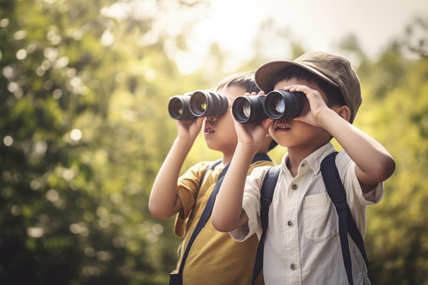 Bambini che esplorano il binocolo Istruzione Explorer Genera Ai