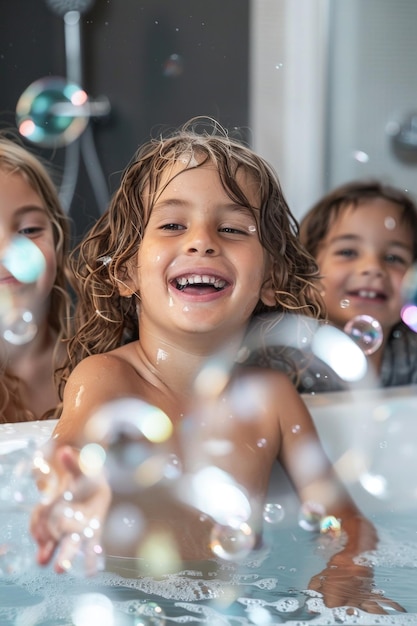 bambini che fanno un bagno a bolle IA generativa