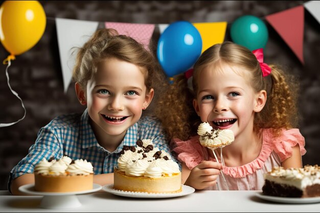 Bambini che festeggiano un compleanno ad alta voce Ai generato