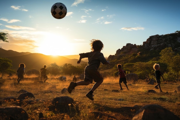 Bambini che giocano a calcio AI generativa